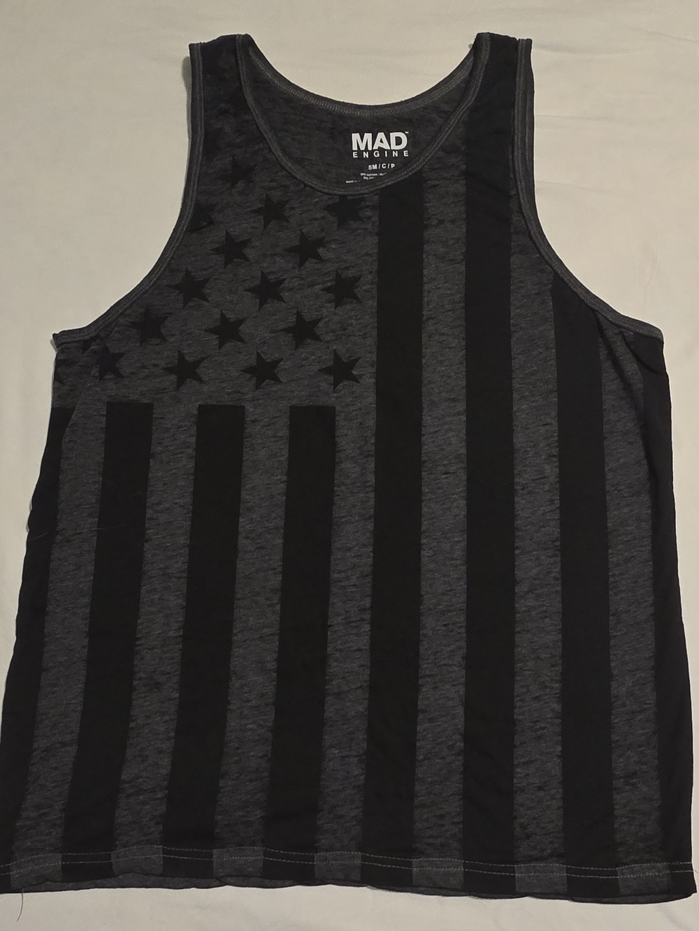 MAD Engine Men's Black and Charcoal American Flag Tank Top